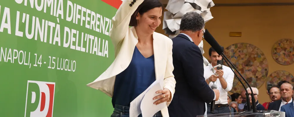 15/07/2023 Napoli. Il Partito Democratico a Napoli contro il Ddl del governo per l'autonomia differenziata. Nella foto la segretaria del partito Elly Schlein