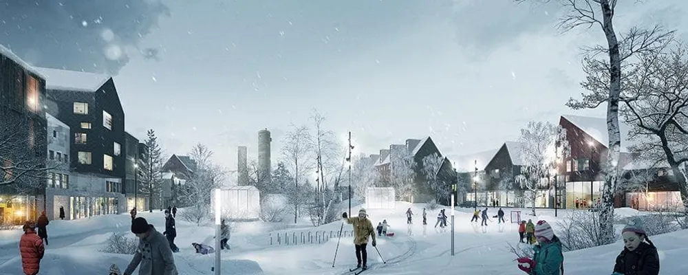 Un parco della nuova Kiruna in un rendering di White Arkitekter