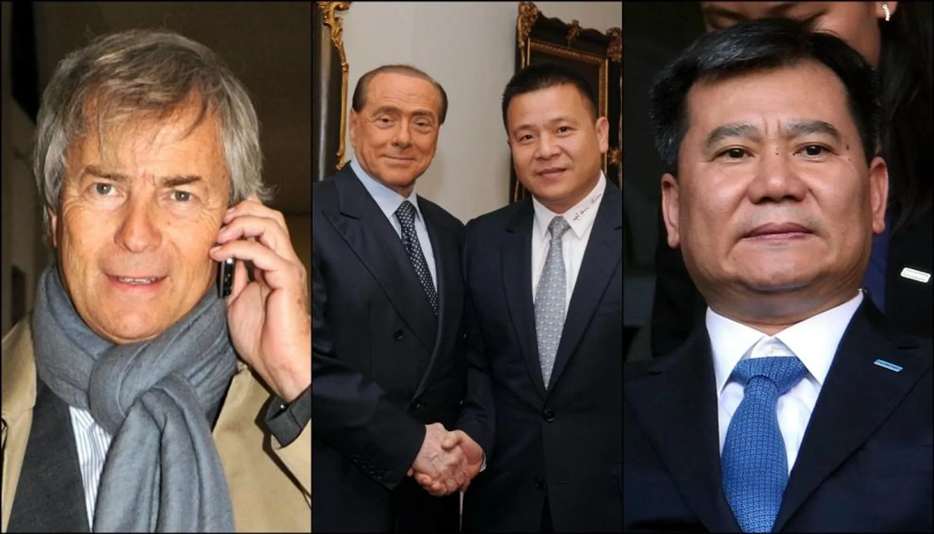 Bollorè, Berlusconi con Li Yonghong, il presidente dell'Inter Suning