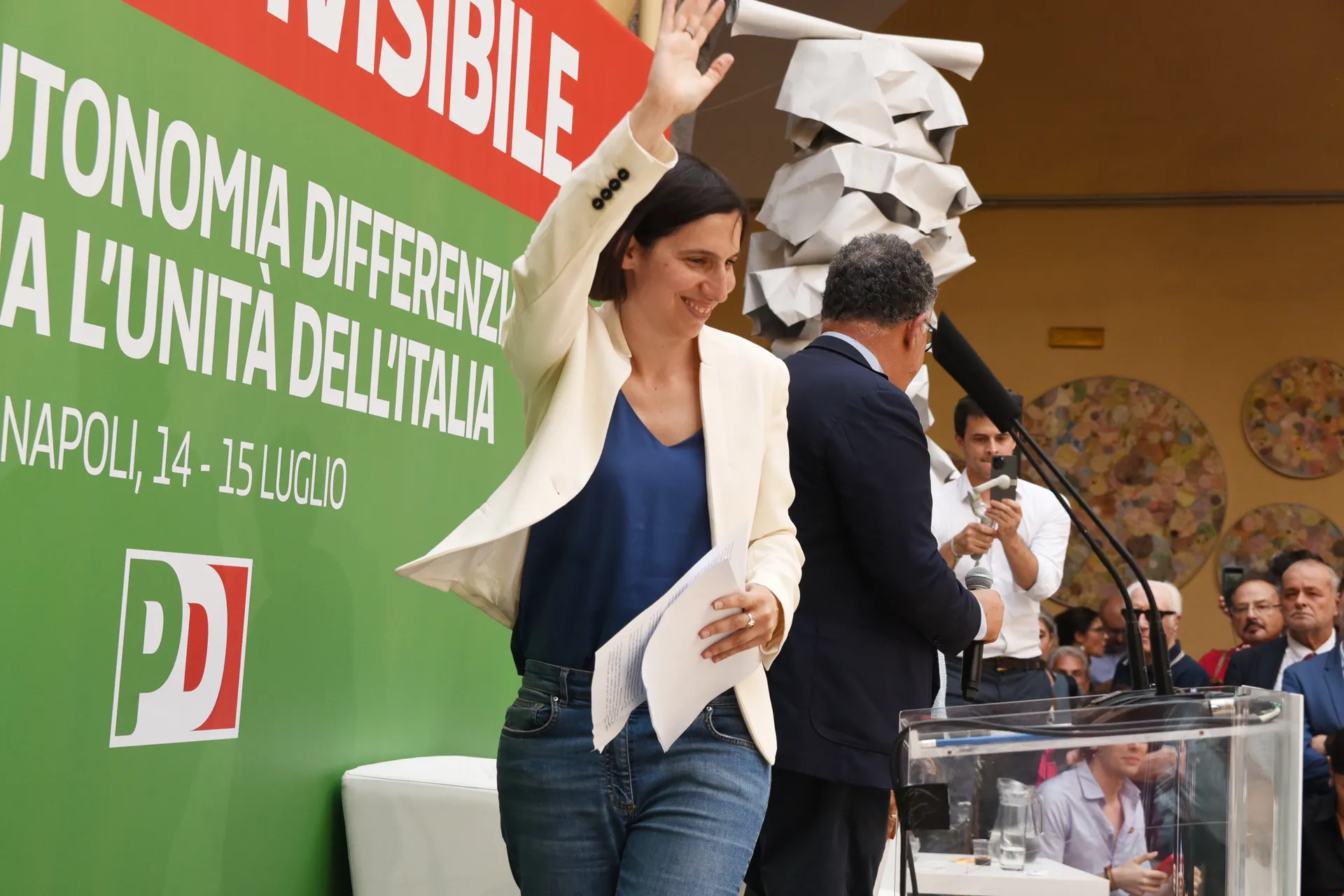 15/07/2023 Napoli. Il Partito Democratico a Napoli contro il Ddl del governo per l'autonomia differenziata. Nella foto la segretaria del partito Elly Schlein