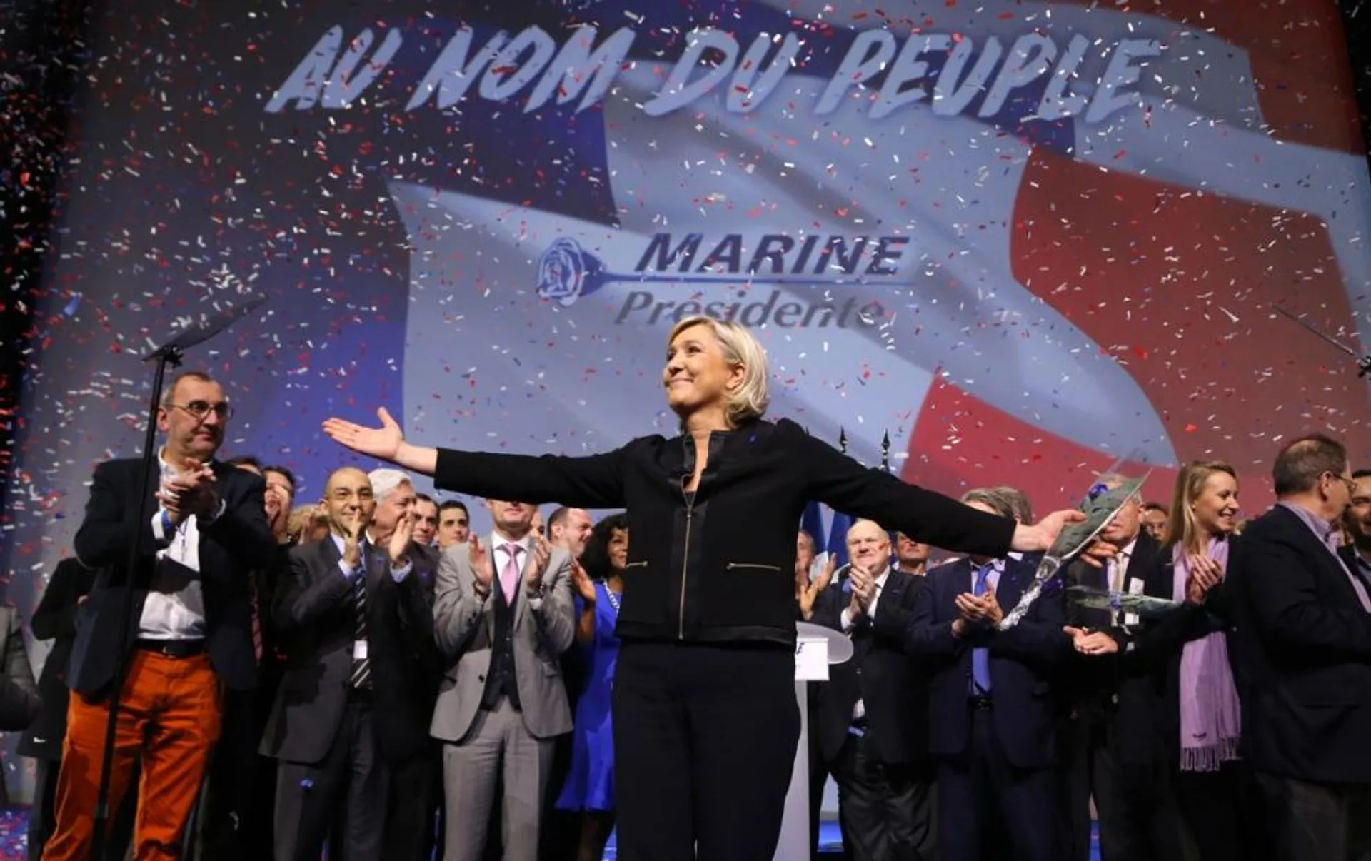 Un comizio di Marie Le Pen durante la campagna per le presidenziali francesi