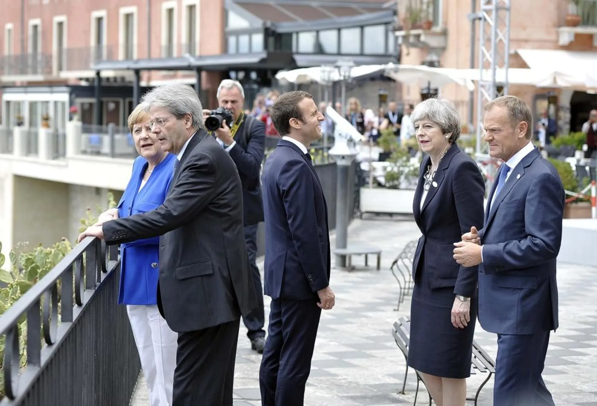 Da sinistra Angela Merkel, Paolo Gentiloni, Emmanuel Macron e Theresa May