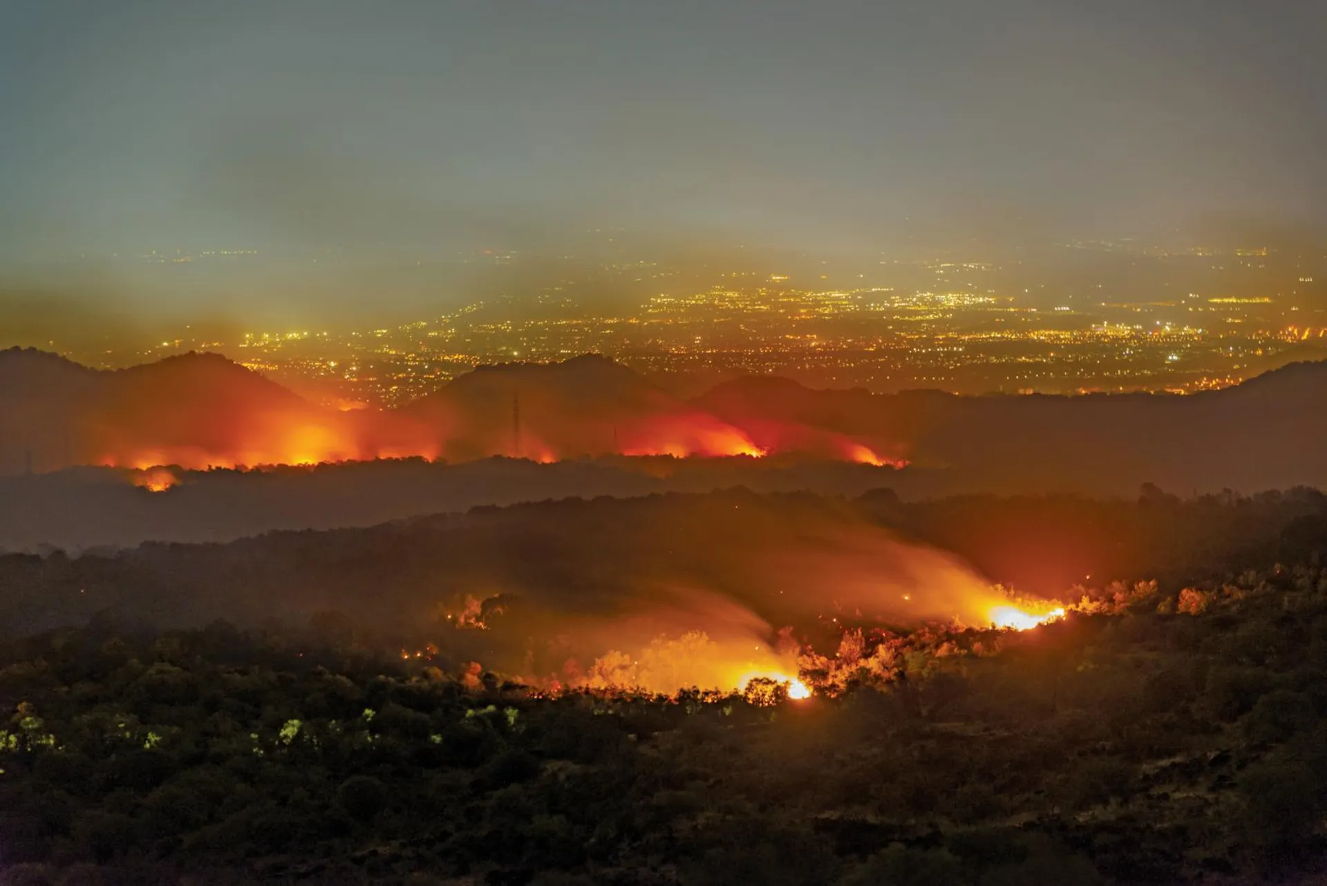 Un incendio appiccato nelle aree boschive