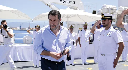 Matteo Salvini al porto di Messina lo scorso maggio