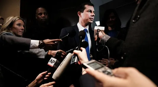 NEW YORK, NEW YORK - APRIL 04: Democratic presidential hopeful South Bend, Indiana mayor Pete Buttigieg speaks to the media at the National Action Network's annual convention on April 4, 2019 in New York City. A dozen 2020 Democratic presidential candidates will speak at the organization's convention this week. Founded by Rev. Al Sharpton in 1991, the National Action Network is one of the most influential African American organizations dedicated to civil rights in America. (Photo by Spencer Platt/Getty Images)