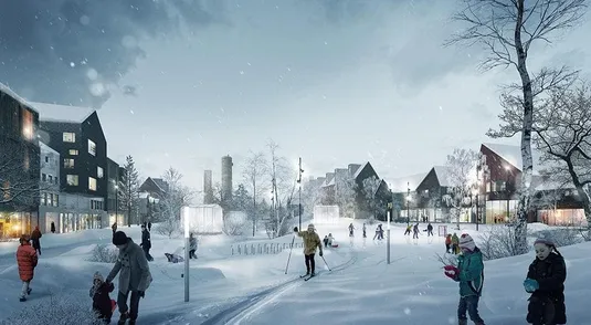 Un parco della nuova Kiruna in un rendering di White Arkitekter